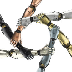 AI Hands joined in a unity circle